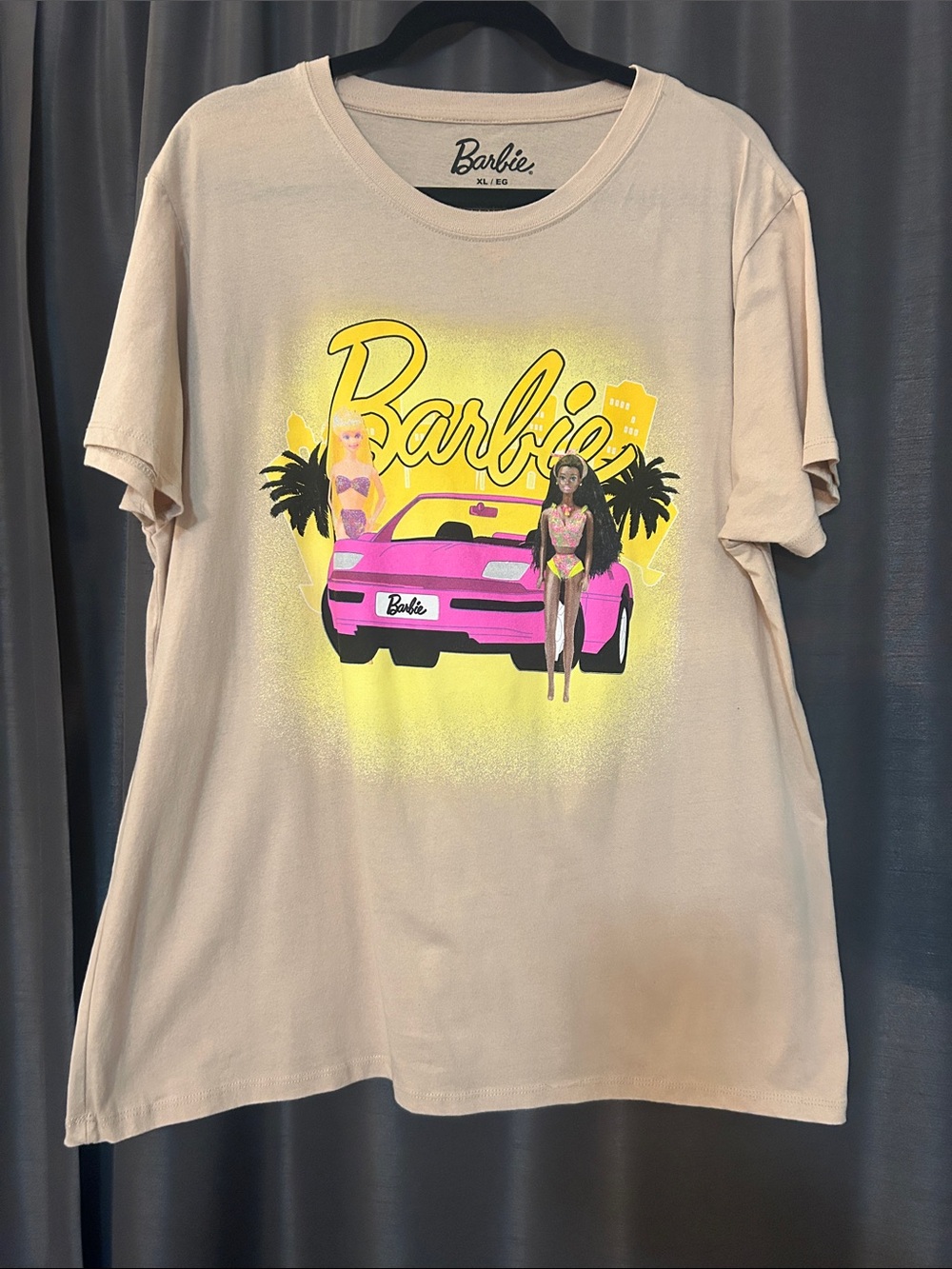 Barbie Beige Tee with Pink Car and Yellow Graphic